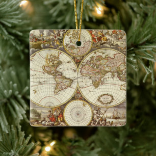 Antieke Oude Wereldkaart door Frederick de Wit, ci Keramisch Ornament