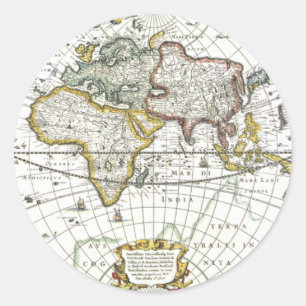 Antieke Oude Wereldkaart door Hendrik Hondius, 163 Ronde Sticker