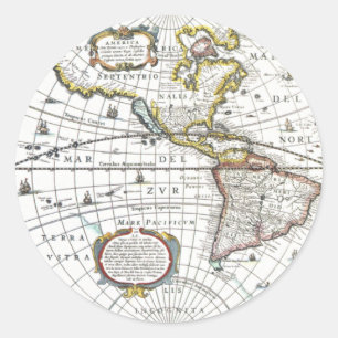 Antieke Oude Wereldkaart door Hendrik Hondius, 163 Ronde Sticker