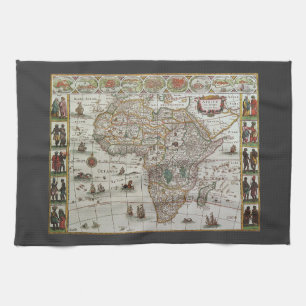 Antieke Oude Wereldkaart van Afrika door Blaeu, ci Theedoek