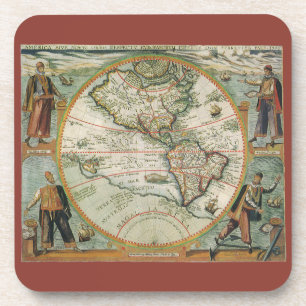 Antieke Oude Wereldkaart van de Amerika's, 1597 Onderzetter