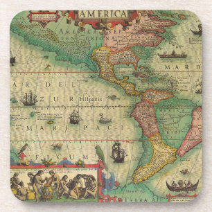 Antieke Oude Wereldkaart van de Amerika's, 1606 Onderzetter