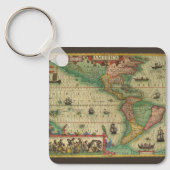 Antieke Oude Wereldkaart van de Amerika's, 1606 Sleutelhanger (Voorkant)