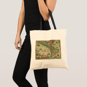 Antieke Oude Wereldkaart van de Amerika's, 1606 Tote Bag