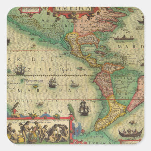Antieke Oude Wereldkaart van de Amerika's door Hon Vierkante Sticker