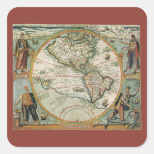 Antieke Oude Wereldkaart van de Amerika's, Theodor Vierkante Sticker