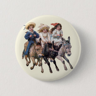 Antieke paard pony kinderen kunst ronde button 5,7 cm