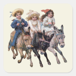 Antieke paard pony kinderen kunst vierkante sticker