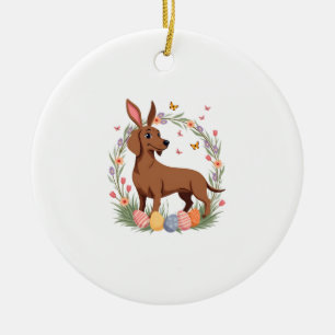 Antieke Paasdas Shund Konijn Hond met Bloemenei Keramisch Ornament