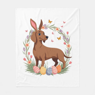 Antieke Paashaas Dachshund Hond met Bloemenei Fleece Deken