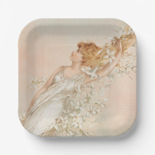 antieke Paasillustratie van L. Prang & Co, 1887 Papieren Bordje