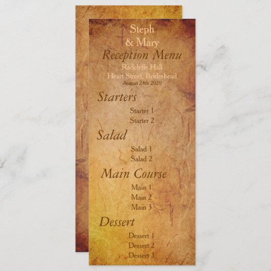 Antieke papieren lesbisch huwelijksreceptie menu k kaart (Voorkant / Achterkant)