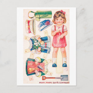 Antieke papieren poppenansichtkaart--Mary Contrary Briefkaart
