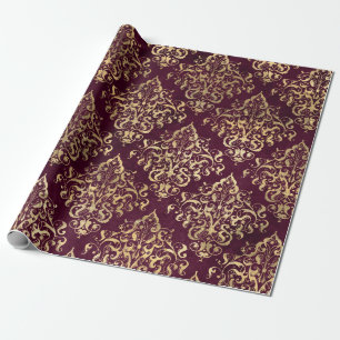 Antieke Parijs Bourgondië en Goud Damast Cadeaupapier