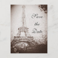 Antieke Paris Eiffeltoren & Rozen Save the Date