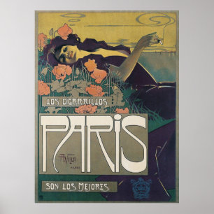 Antieke Paris Sigaret Art Nouveau Vrouw Poster