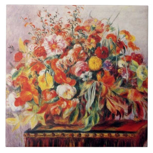 Antieke Pierre Auguste Renoir Mand met Bloemen Tegeltje