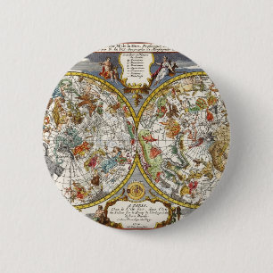Antieke Planisfeer Sterrenkaart door Nicholas de F Ronde Button 5,7 Cm