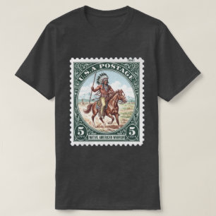 Antieke Postzegel Indiaanse Krijger T-shirt