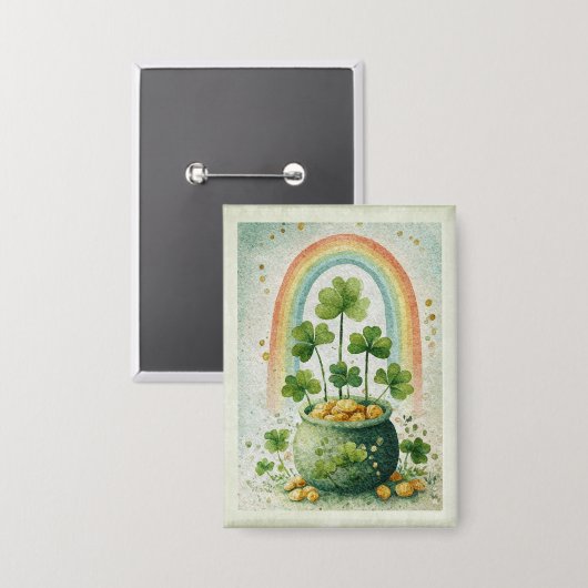 Antieke pot met goud en regenboog Button (Voorkant / Achterkant)