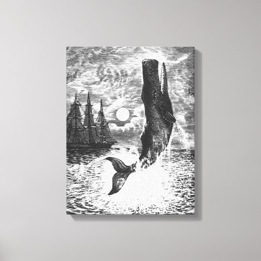 Antieke potvis die uit het water springt, zeediere canvas afdruk (Voorkant)