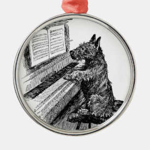 Antieke "Puppy die piano speelt" kerstversiering Metalen Ornament