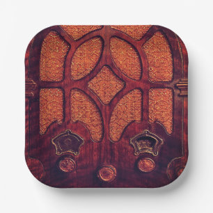 Antieke radio hout art deco kathedraal bruin papieren bordje