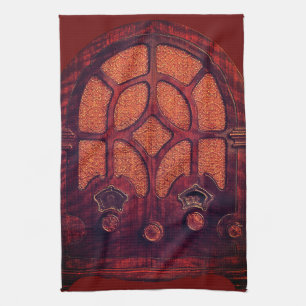 Antieke radio hout elegant art deco kathedraal  theedoek