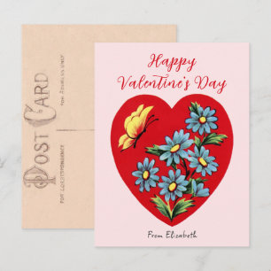 Antieke Red Heart en Flower Valentijnskaart Briefkaart