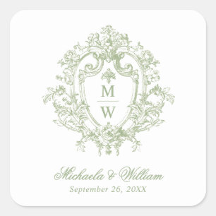 Antieke Regency Monogram Wapen Huwelijk Vierkante Sticker