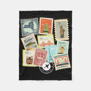Antieke Reis Postzegels Vakantie Filatelie Fleece Deken
