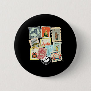 Antieke Reis Postzegels Vakantie Filatelie Ronde Button 5,7 Cm