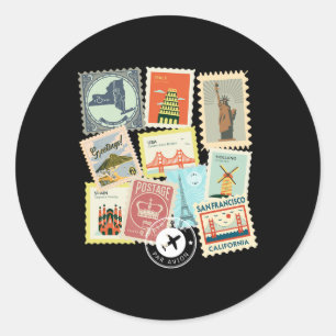 Antieke Reis Postzegels Vakantie Filatelie Ronde Sticker