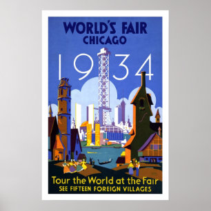 Antieke Reisposter Chicago World's Fair 1934 Poster