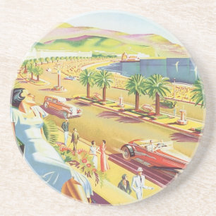 Antieke Reisposter, Nice, Frankrijk Franse Riviera Zandsteen Onderzetter