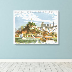 Antieke reisposter van San Francisco Bay Ferryboot Canvas Afdruk