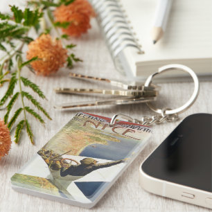Antieke Reisposter, Vliegtuig boven Nice Frankrijk Sleutelhanger