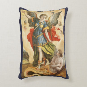 Antieke religieuze afbeelding, Sint-Michiel overwi Accent Kussen
