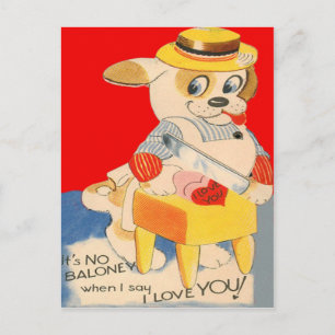 Antieke Retro Hond Snijdt Baloney Valentijnkaart Feestdagenkaart