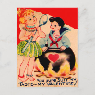 Antieke Retro Kannibaal Valentijnkaart Feestdagenkaart