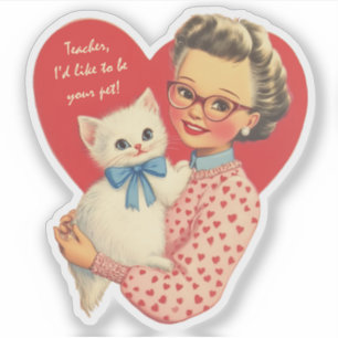 Antieke Retro Valentijn Leraar's Huisdier Kat Sticker