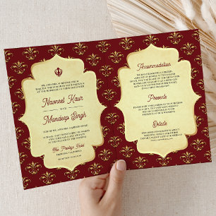 Antieke Rode Gouden Versierde Anand Karaj Sikh Huw
