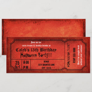 Antieke rode Halloween verjaardagsfeest ticket Kaart