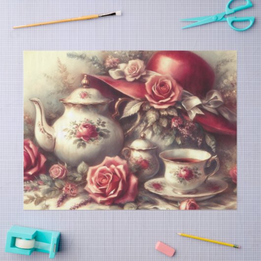 Antieke rode hoed theepartij tissuepapier (Craft)