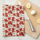 Antieke rode klaproos bloempatroon botanische kuns theedoek (Quarter Fold)