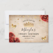 Antieke Rode Rozen Gouden Perkament Elegant Save The Date (Voorkant)