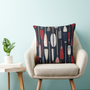 Antieke roeispanen voor boten, rood, wit & blauw kussen