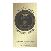 Antieke roestige gouden koningin bijen honingpot i etiket (Voorkant)