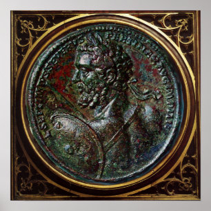 ANTIEKE ROMEINSE BRONZEN MEDAILLON SEPTIMUS SEVERU POSTER
