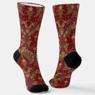 Antieke Rood Goud William Morris Herfst Bloemen Sokken